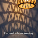 Outway Kasa PT0909 woven rattan shadow pattern close up warm amber glow textured wall every wall tells a woven story