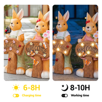 Two decorative rabbit statues with 'Welcome' signs, one with charging and working time indicators.Charging & Working Time – 6-8H Charging, 8-10H Glow, Easy On/Off Switch