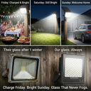 Comparison of a LED flood light's performance over time with text describing its benefits.