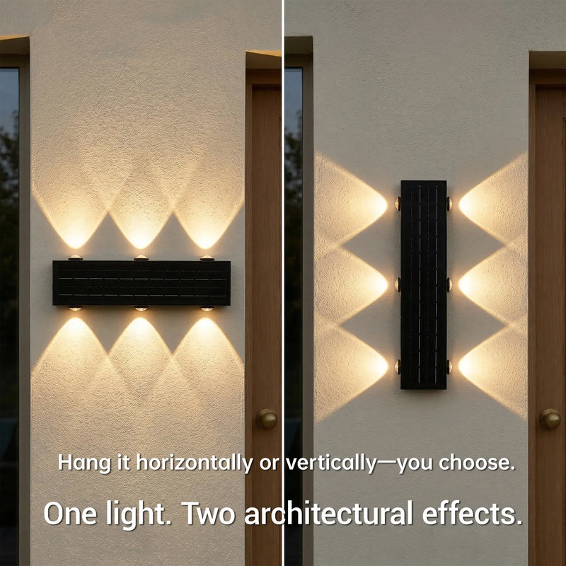 6-beam solar wall wash light RA97 true colour rendering comparison showing dull CRI 70 versus vibrant RA97 Japanese maple foliage on sandstone wall at night