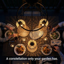 Outway PT0911 solar rattan pendant lights creating constellation effect above outdoor dining setting