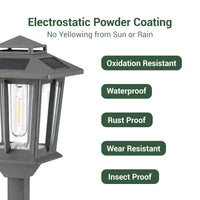 Solar lamp post with electrostatic powder coating features on a white background