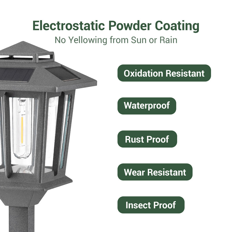 Solar lamp post with electrostatic powder coating features on a white background