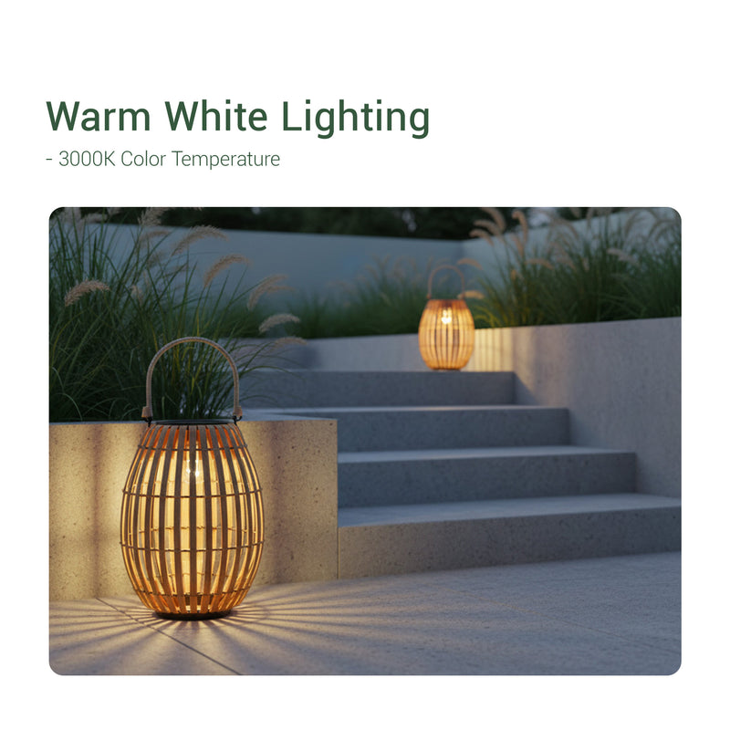 Solar handwoven garden lawn light emitting warm white light at 1000w, ideal for outdoor ambiance and illumination.