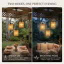 Graphic illustrating the Steady On and Breathing Mode lighting effects of the Haiku Trio pendant for different evening moods.