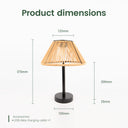 Solar table lamp with dimensions labeled on a white background