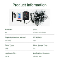 Solar Fairy Lights with Remote - 12M 100 LED Warm White & 8 Modes PT0610