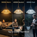 Comparison of three color temperature modes for the HAIKU solar light: 3000K Warm, 4000K Neutral, and 6000K Cool, allowing users to choose their mood lighting.