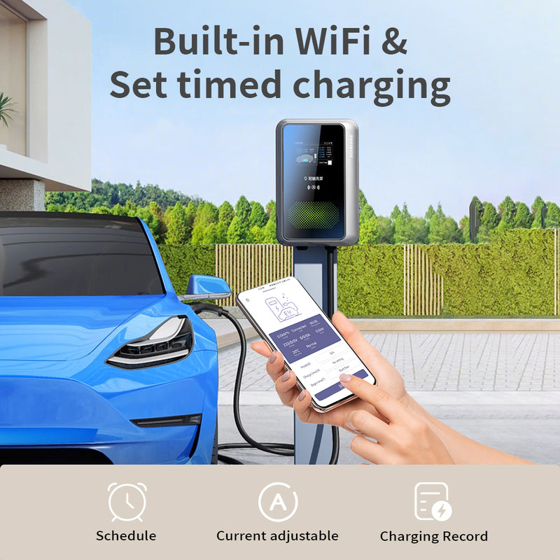 Home EV Charger 7KW Wi-Fi And Mobile Control 12 Safety Protections IP55 Waterproof Indoor And Outdoor Use EV04