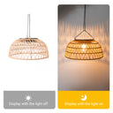 Two images of a Solar Handwoven Ceiling Light, showcasing its design with the light turned on.

