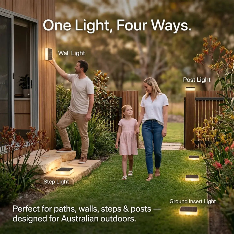 PT0608 Square In-Ground Solar Light 4-in-1 versatile mount wall light post light step light ground insert Australian outdoor