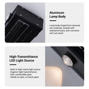 
Solar wall wash light aluminium lamp body and high-transmittance LED light source close-up detail showing anti-corrosion build and soft glare-free beam
