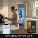 Woman using smartphone app to schedule off-peak charging with Outway EV05, saving up to $0.15/kWh on electricity costs.