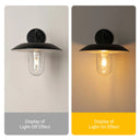 Two wall-mounted solar lights showing light-off and light-on effects