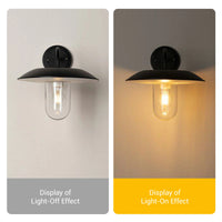 Two wall-mounted solar lights showing light-off and light-on effects