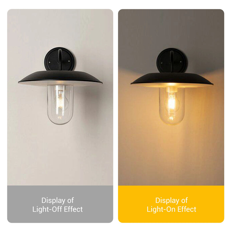 Two wall-mounted solar lights showing light-off and light-on effects