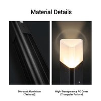 Light fixture with die-cast aluminium textured panel and high-transparency PC cover on a white background.