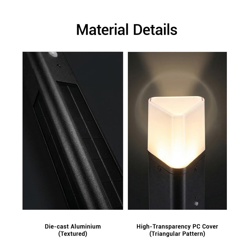 Light fixture with die-cast aluminium textured panel and high-transparency PC cover on a white background.