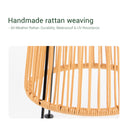 A rattan basket labeled "handmade rattan weaving," designed for a solar handwoven garden lawn light.