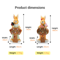 Solar rabbit garden ornament dimensions — boy bunny 71cm tall 23cm wide 30cm long 4.75kg, girl bunny 68cm tall 21cm wide 30cm long 4.0kg, hand-painted Welcome sign, outdoor garden statue Australia