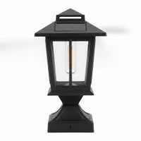 Side-profile view of HeritagePost Solar Lantern on white background, revealing its 9.8-inch height, 5.5-inch width, and 3.74-inch depth dimensions — ideal for size reference and installation planning.