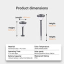 Product specs diagram shows dimensions: 340mm short / 540mm tall, materials (aluminum + PC), battery (3.2V/3000mAh), IP65 rating.