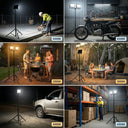 LED work light 3 color temperature application scenarios, 6500K for construction, 4000K for garage, 3000K for camping and BBQ, tripod flood light for all occasions