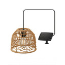 Rattan pendant light with solar panel on a white background
