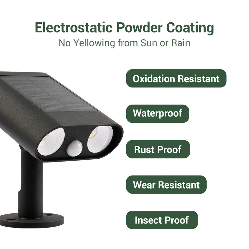 Solar spotlight with electrostatic powder coating