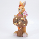 Solar rabbit ornament Boy variant with hand-painted resin detail, LED light, garden courtyard