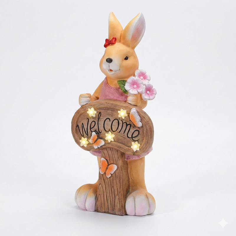 PT0612 Solar Welcome Rabbit | MgO Garden Ornament