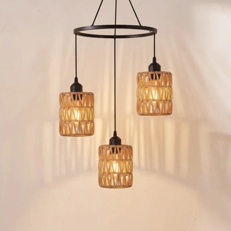 Haiku Mori Solar Rattan Pergola Pendant, 3 Heads