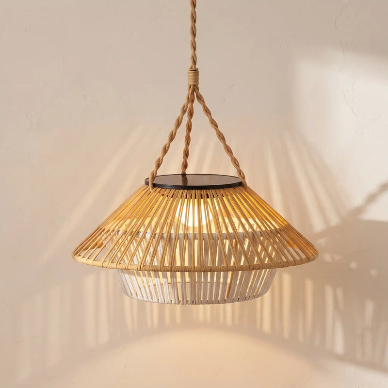 Haiku Solar Rattan Pendant Light, Dual-Layer