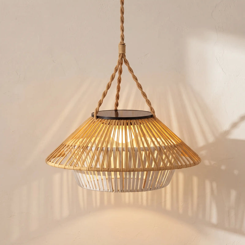 Haiku Solar Rattan Pendant Light, Dual-Layer