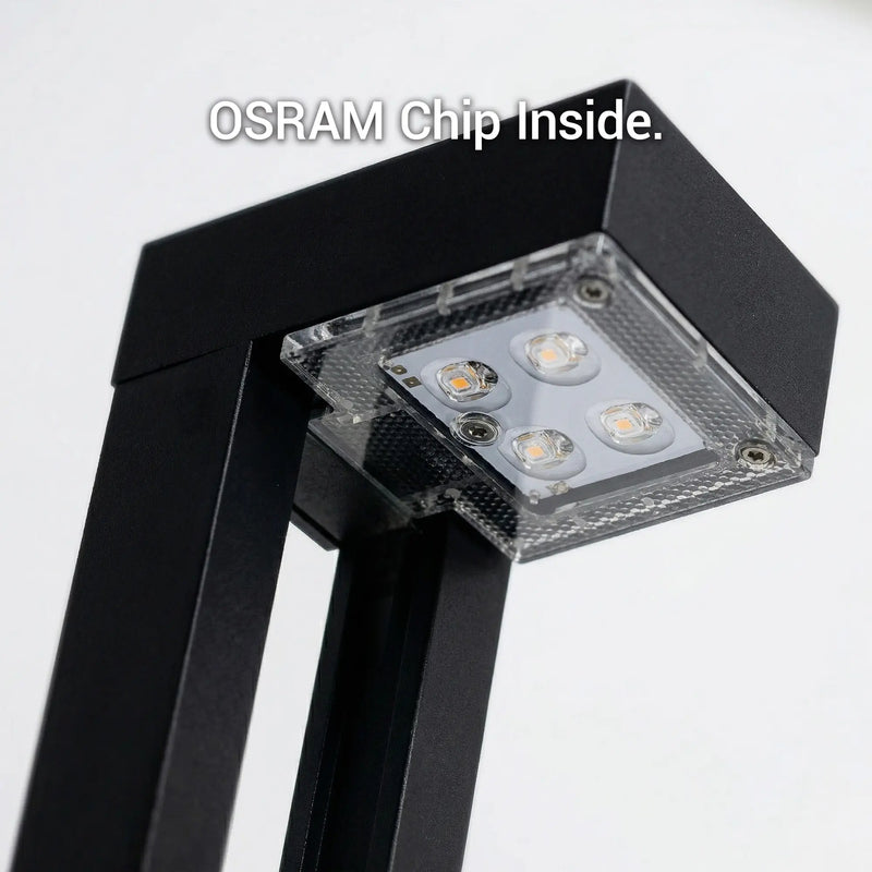 Outway PT0724 Nivra OSRAM 2835 LED chip macro detail inside L-shaped head with glass lens protection, 4 warm white LEDs 3000K 100lm
