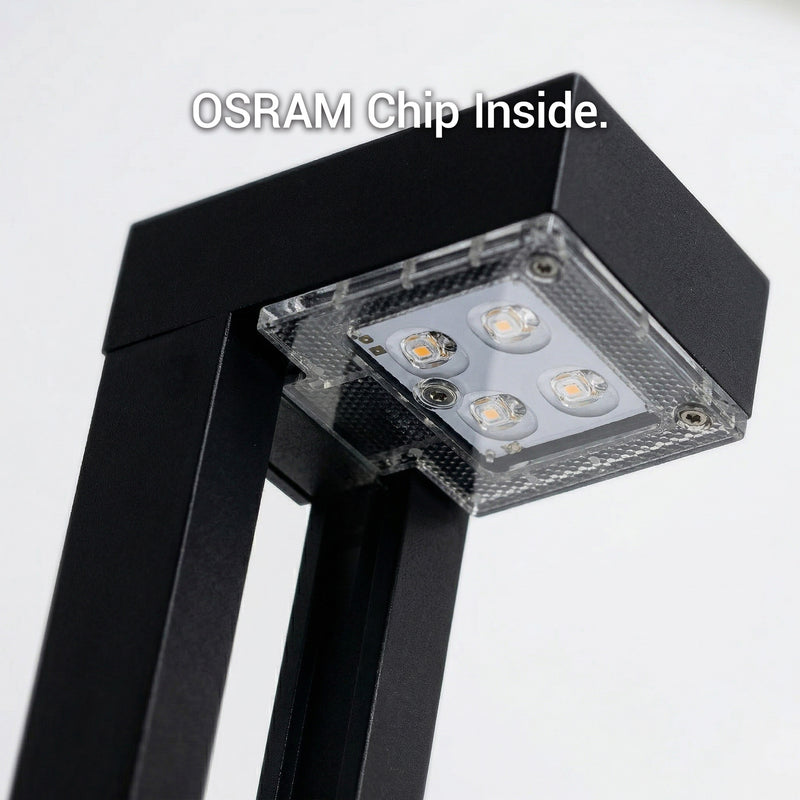 Black lamp with OSRAM chip inside on a white background