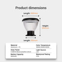 Product dimension diagram of OUTWAY Priva PT0111 solar pillar cap light showing 260mm top length 150mm base length and 250mm height with specifications including aluminium plus PC material 3000K 4500K 6000K colour temperature 4.5W 5V monocrystalline silicon solar panel LED light source 8000mAh battery capacity and IP65 waterproof rating
