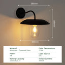 Solar wall light dimensions and technical specifications.