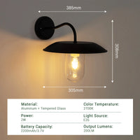 Solar wall light dimensions and technical specifications.