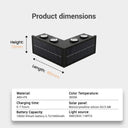 Technical specification diagram of the Grivo solar corner light displaying dimensions of 160mm length and 72mm height, featuring a monocrystalline silicon solar panel, ABS+PS material, 3000K warm white color temperature, and an 18650 lithium battery.