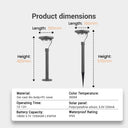 PT0305 solar path light: 425mm/570mm height, IP65, LiFePO4 battery, 10-12H runtime.