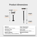 Product dimensions of a solar lamp with technical specifications on a white background