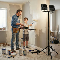 Dual-head LED work light for home renovation, adjustable tripod stand flood light for painting room, bright work lighting for DIY projects