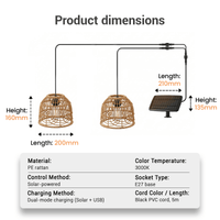 Product dimensions diagram with wicker basket, solar panel, and text details on a white background