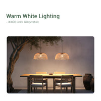 Solar Handwoven Ceiling Light displayed on a website, emphasizing warm white lighting for inviting interiors.
