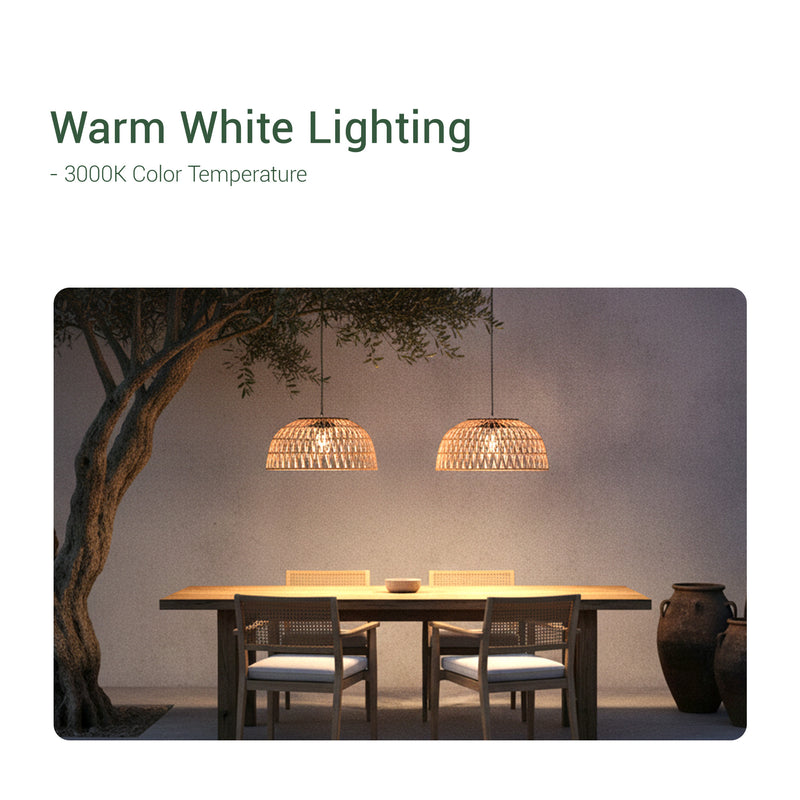 Solar Handwoven Ceiling Light displayed on a website, emphasizing warm white lighting for inviting interiors.
