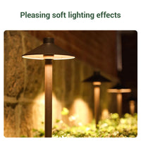 Garden light fixture with soft lighting effects on a blurred background