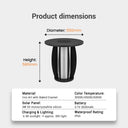 Product dimensions and specifications of a solar light fixture on a gray background