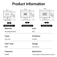 Outway motion sensor floodlight product specifications : 20W 30W 50W, IP65 & IK06, 6500K