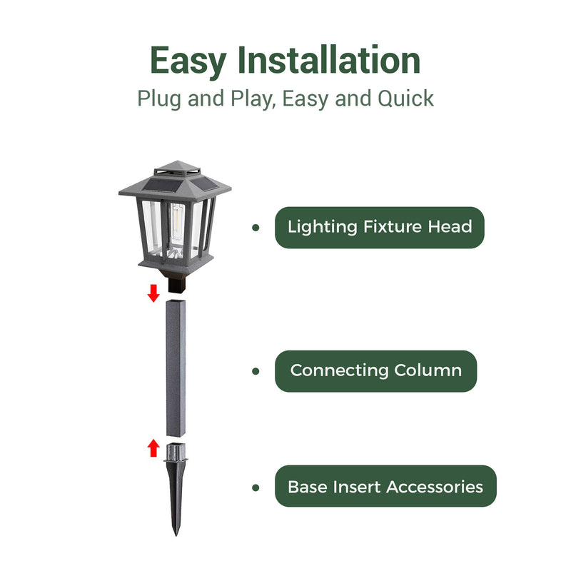 Garden light fixture with labeled parts on a white background